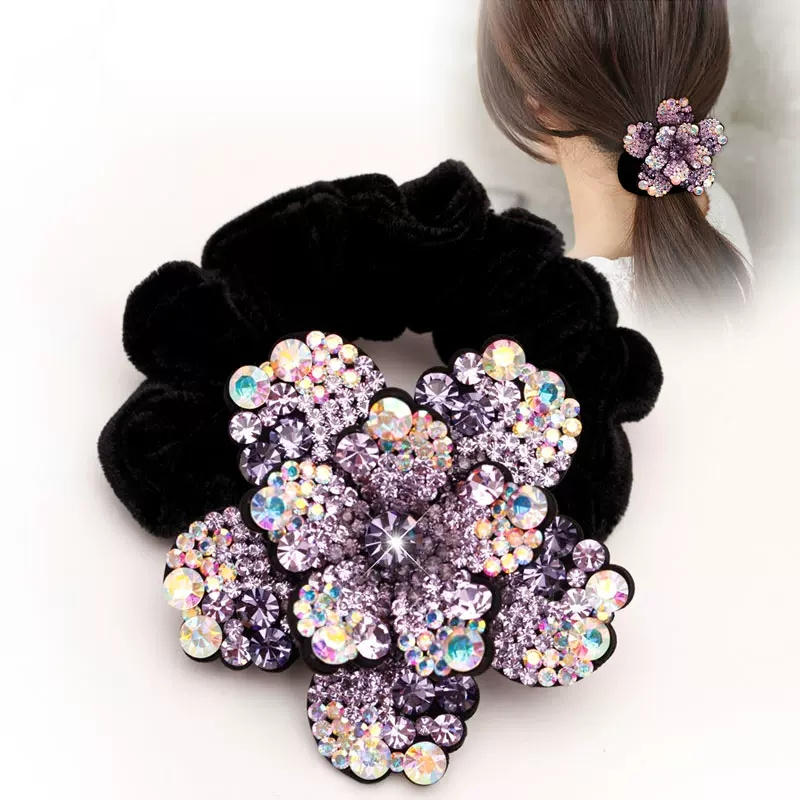 Hair Tie Velvet - Women Rhinestone Scrunchies Velvet Elastic Hair