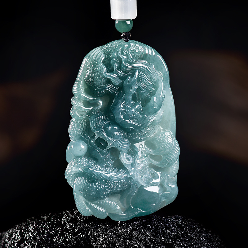 Accessories Woman - Natural Burmese Jadeite Dragon Pendant Necklace