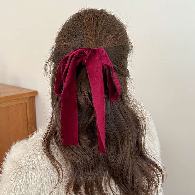 Hair Tie Velvet - Cute Red Black Velvet Ribbon Bow