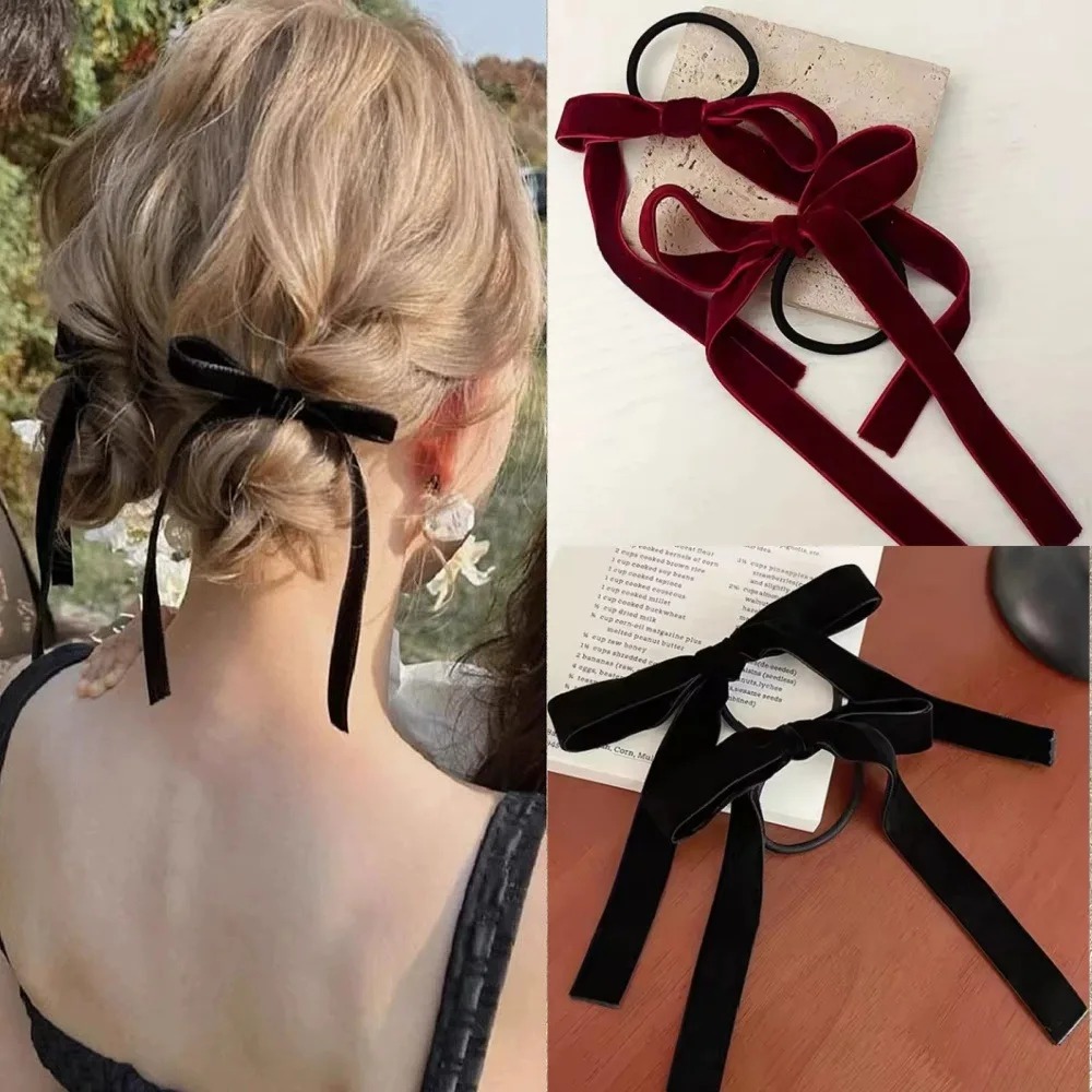 2Pcs Fashion Black Velvet Bow  - Hair Tie Velvet recension och pris
